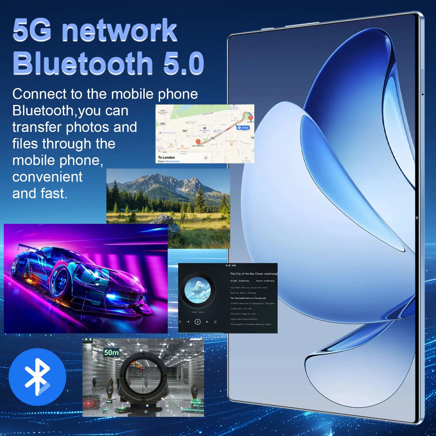 5G Tablet Android 13.0 16GB RAM,1TB ROM Brand New 10.36 Inch Tablet 16MP 32MP 12000mAh 10Core WIFI Bluetooth Network
