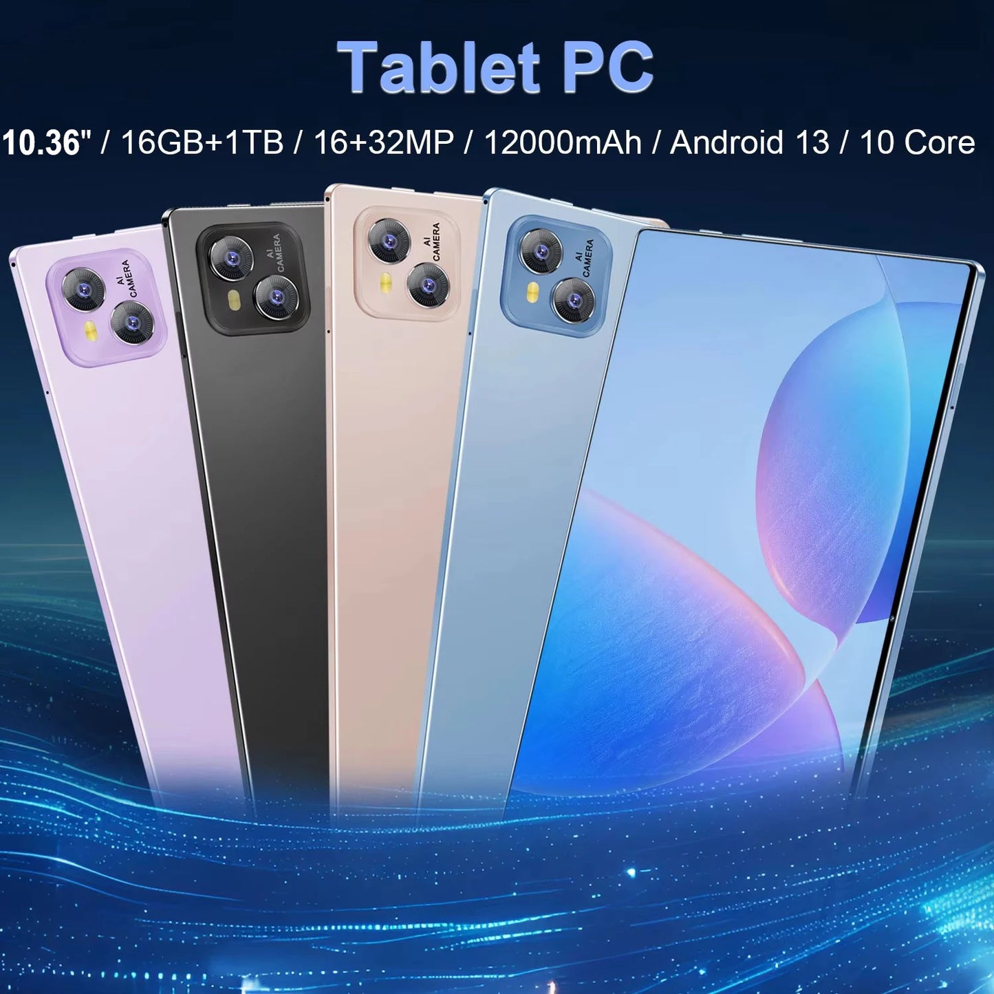 5G Tablet Android 13.0 16GB RAM,1TB ROM Brand New 10.36 Inch Tablet 16MP 32MP 12000mAh 10Core WIFI Bluetooth Network