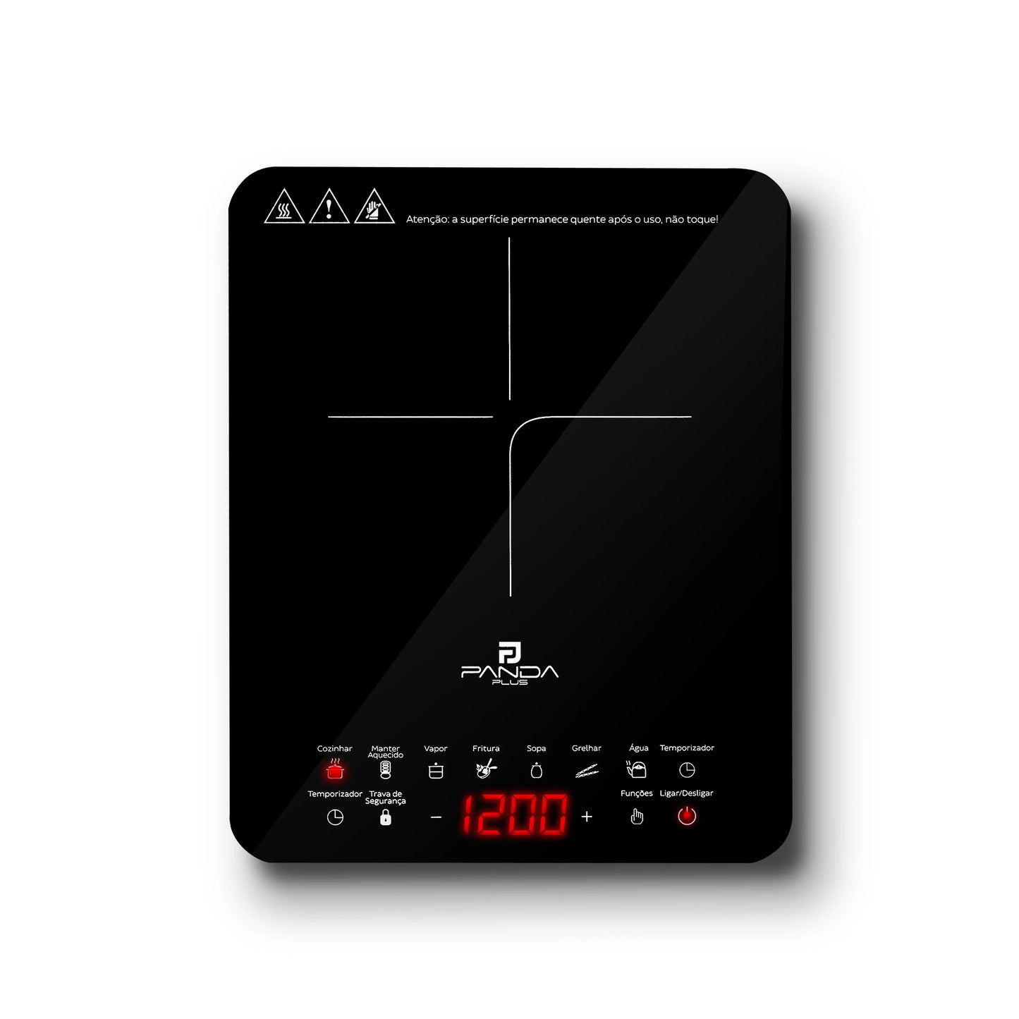Cooktop Induction 1 Mouth Portable PandaPlus 2000W 220V Touch 8 Levels Power Temperature Safety Lock Glass Timer