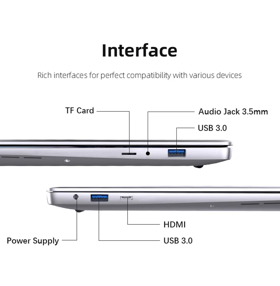 Ultra Slim Windows 11 Laptop Computer 14.1" 12GB RAM 512GB 1TB SSD Intel N4000 Notebook Gamer 1920*1080 Office Study Computer PC