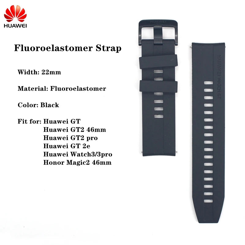 Original Huawei GT2 46mm FKM Rubber Watch Band 22mm Huawei Genuine Leather strap GT Stainless Steel Milanese Wacth Strap