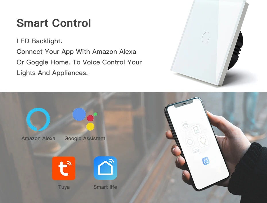BSEED Zigbee 1/2/3Gang Touch Light Switches 1/2/3Way Tuya Smart Life Alice App Control Plus Normal EU Sockets Neutral Required