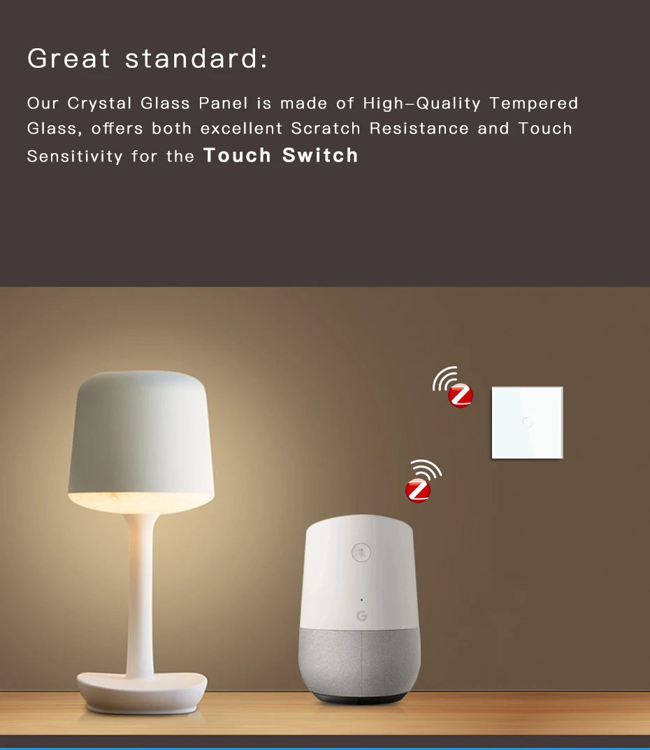 BSEED Zigbee 1/2/3Gang Touch Light Switches 1/2/3Way Tuya Smart Life Alice App Control Plus Normal EU Sockets Neutral Required