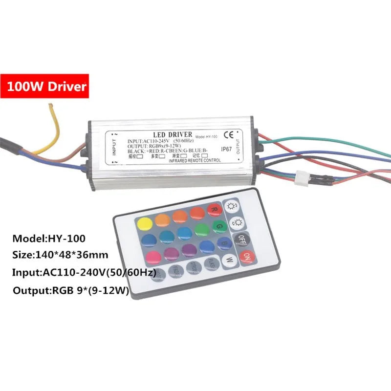 RGB LED Driver With Chip High Power COB LED lamp Beads 10W 20W 30W 50W 100W Lighting Transformers For DIY Floodlight Spot light