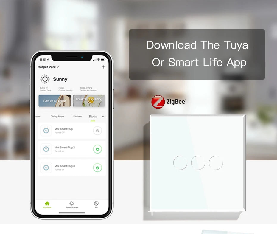BSEED Zigbee 1/2/3Gang Touch Light Switches 1/2/3Way Tuya Smart Life Alice App Control Plus Normal EU Sockets Neutral Required