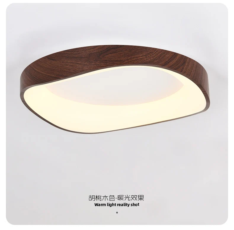 Nordic Wood Ceiling Light Round Log Walnut Remote Home Fixture LED For Study Living Room Hallway Bedroom Decoration Illumination
