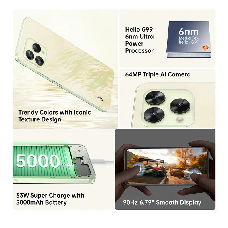 Global Version coolpad COOL 30 Play Smartphone NFC 6.79" HD+ 90Hz Punch-Hole Screen Helio G99 64MP Triple Camera 5000mAh Battery
