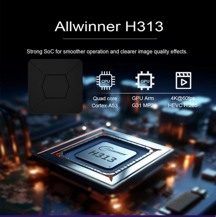 2024 Hot Smart 4K HDR TVBox Allwinner H313 2.4G/5G WIFI Bluetooth Google Voice Assistant 2G8G 100M Android 10.0 Media Player BOX