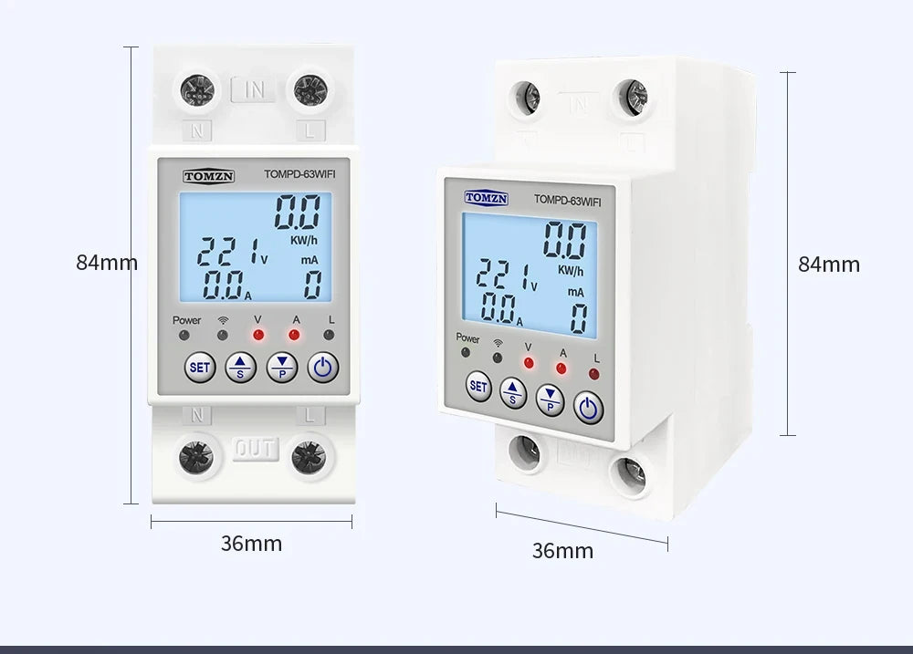 TOMPD-63 WFI switch 63A smartlife TUYA Circuit breaker Energy Meter Metering Timer with voltage current and leakage protection