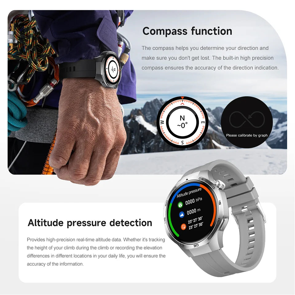 New Smartwatch For Huawei GT5 Men Outdoor Sports Compass Bluetooth Talk NFC Heart Rate GPS Track Weather Waterproof Smart watch