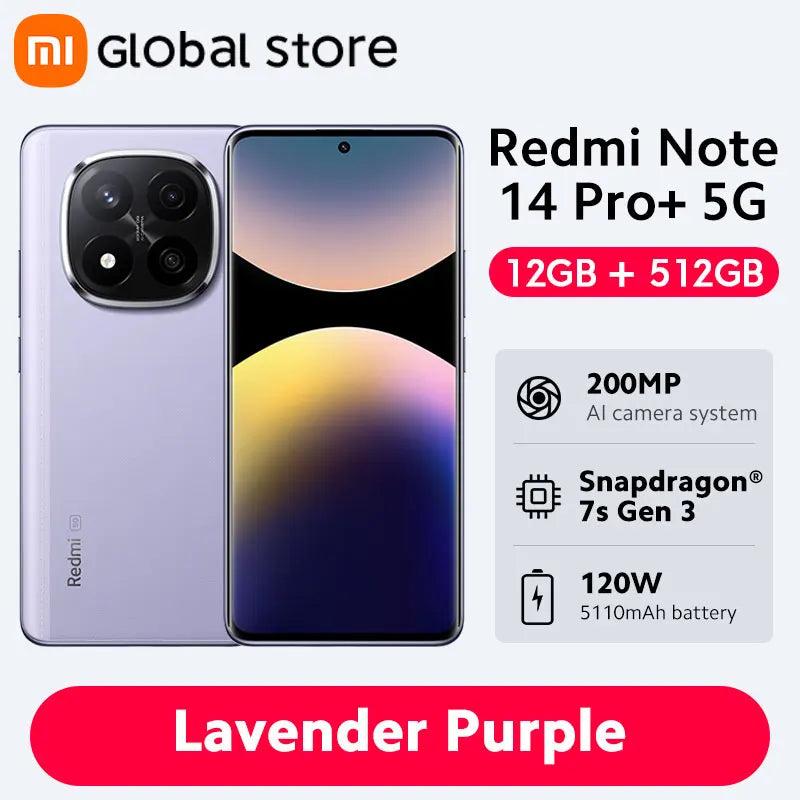Xiaomi Redmi Note 14 Pro Plus 5G Smartphone Global Version Snapdragon 7s Gen 3 200MP OIS Camera 6.67" AMOLED Display 120W Charge