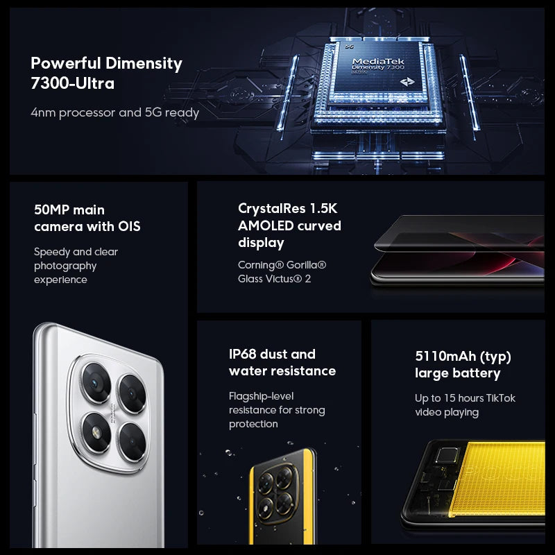 Global Version POCO X7 Smartphone 6.67" CrystalRes 1.5K FloW AMOLED Curved Display 50MP Main Camera 45W Turbo Charging NFC
