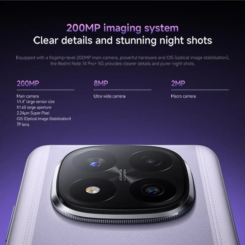 Xiaomi Redmi Note 14 Pro Plus 5G Smartphone Global Version Snapdragon 7s Gen 3 200MP OIS Camera 6.67" AMOLED Display 120W Charge