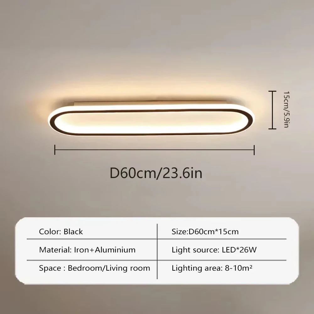 LED Modern Ceiling Light Oval Black Corridor 40/60/80CM Lamp For Bedroom Gallery Porch Living Room Hotel Indoor Lighting Fixture