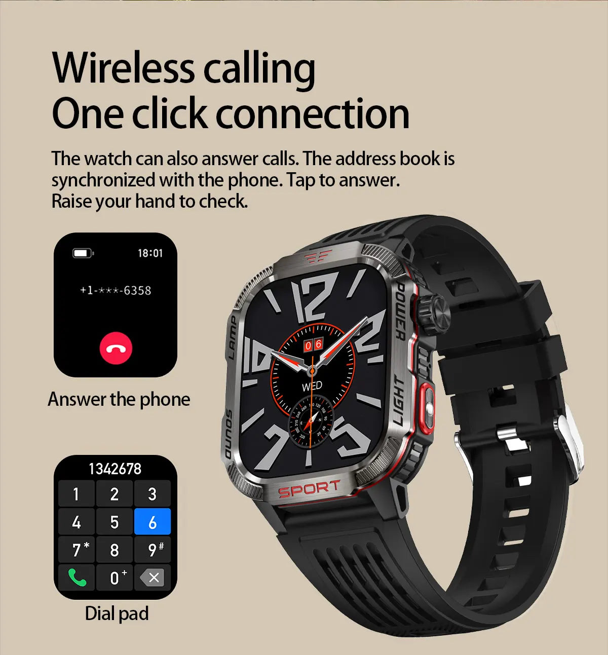 New Military Sports Smartwatch Men Flashlight Compass Altitude Pressure Fitness Waterproof Bluetooth Talk Check Bill Smartwatch