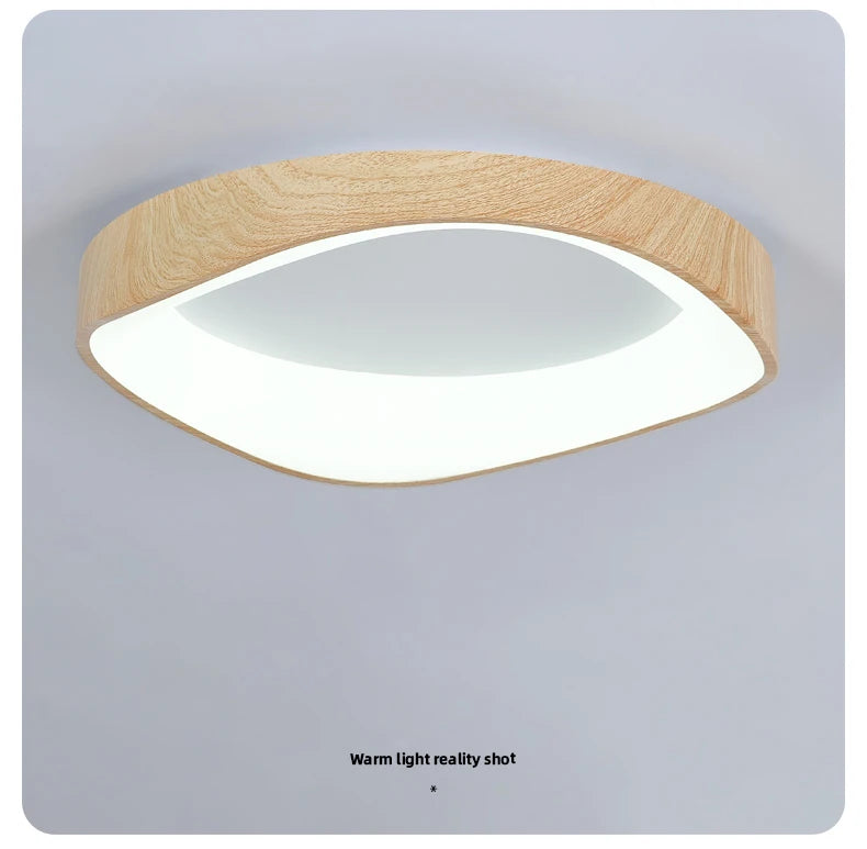 Nordic Wood Ceiling Light Round Log Walnut Remote Home Fixture LED For Study Living Room Hallway Bedroom Decoration Illumination