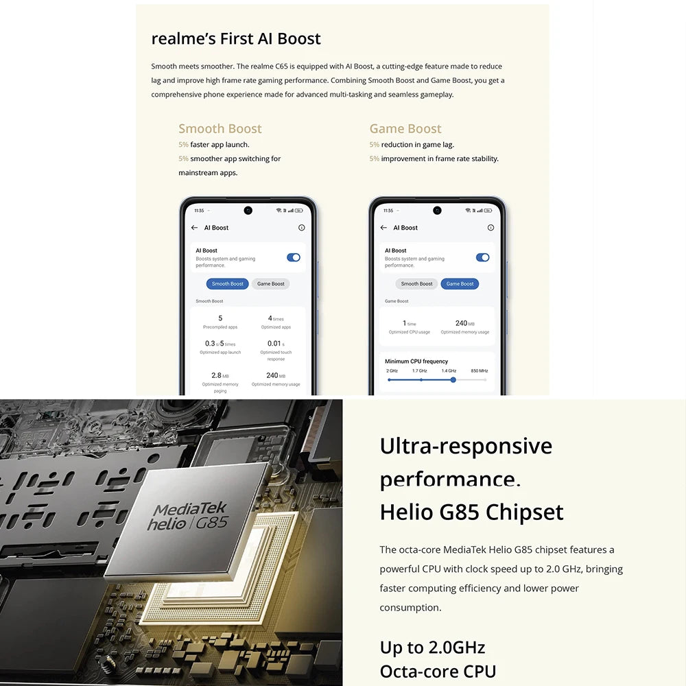realme C65 Smartphone 50MP AI Camera 45W SUPERVOOC Charge 6.67'' Large Display 5000mAh Battery Helio G85 NFC