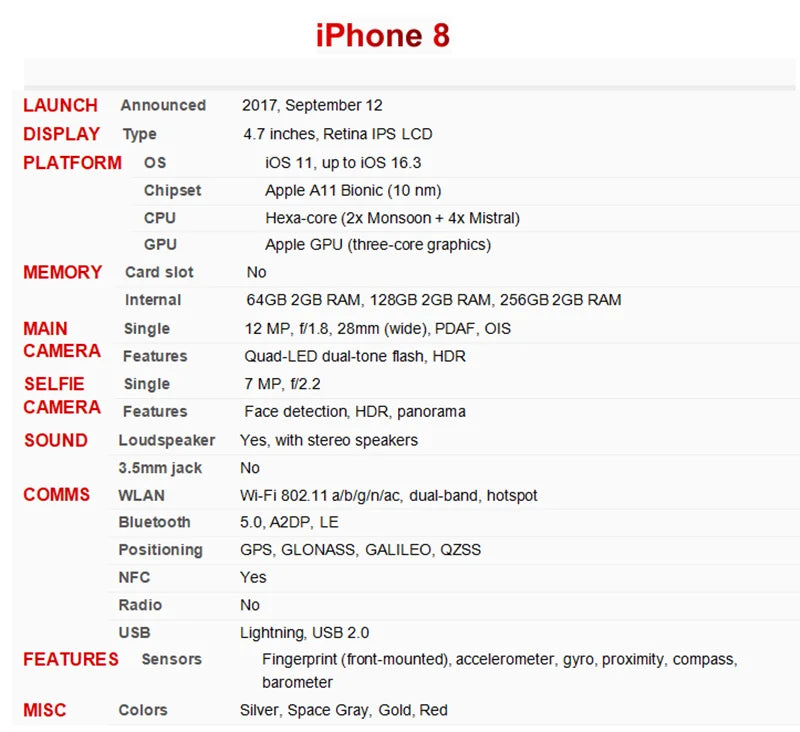 iPhone 8/iPhone8 Plus 8P 4.7'/5.5' Original Retina IPS LCD RAM 3GB ROM 64/256GB Hexa Core 12MP Fingerprint iOS 4G LTE Phone