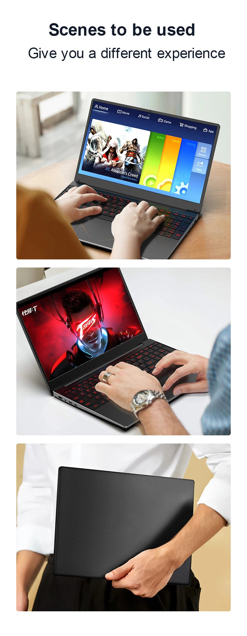 15.6" PA156 Laptop Computer Win11 Intel N5095 16G 128G/256G/512G Notebook Netbook Backlit Keyboard WIFI HD BT4.0 USB3.0 3.0MP