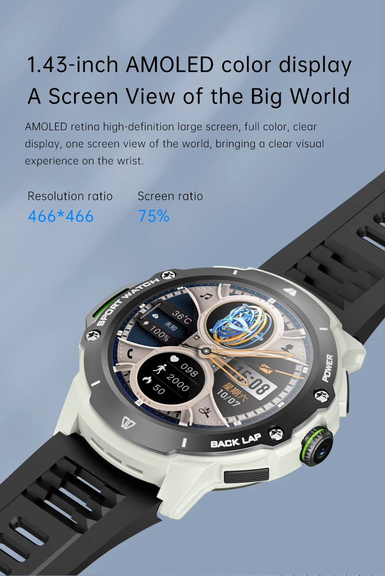 8+128GB Smart Watch 4G Network SIM Card 1.43''AMOLED 200W Camera with GPS Wifi Google Play 466*466 Screen Android for Men Women