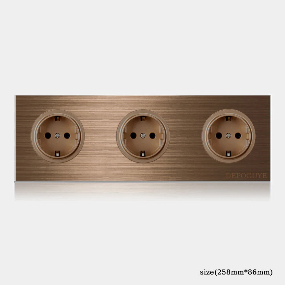 High quality coffee color universal Retro Eu FR 220V wall light switch,Reset button switch electrical socket with LED indicator