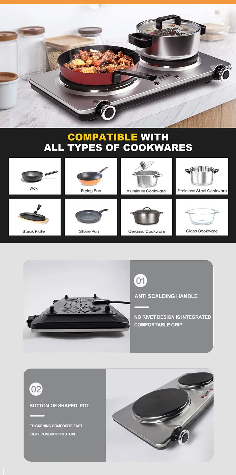 Houselin Double Induction Cooktop,Portable Induction Cooker with 2 Burner Independent Control,Ultrathin Body,1500W