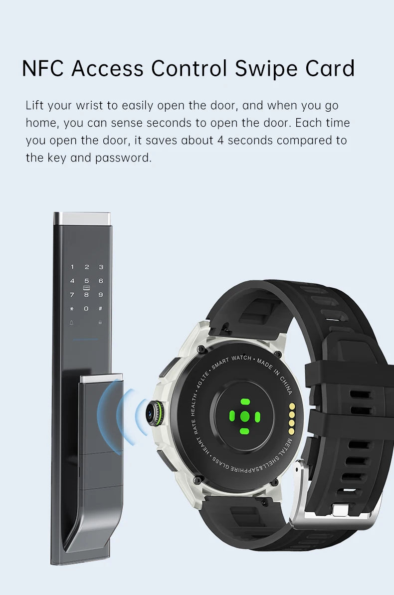 8+128GB Smart Watch 4G Network SIM Card 1.43''AMOLED 200W Camera with GPS Wifi Google Play 466*466 Screen Android for Men Women