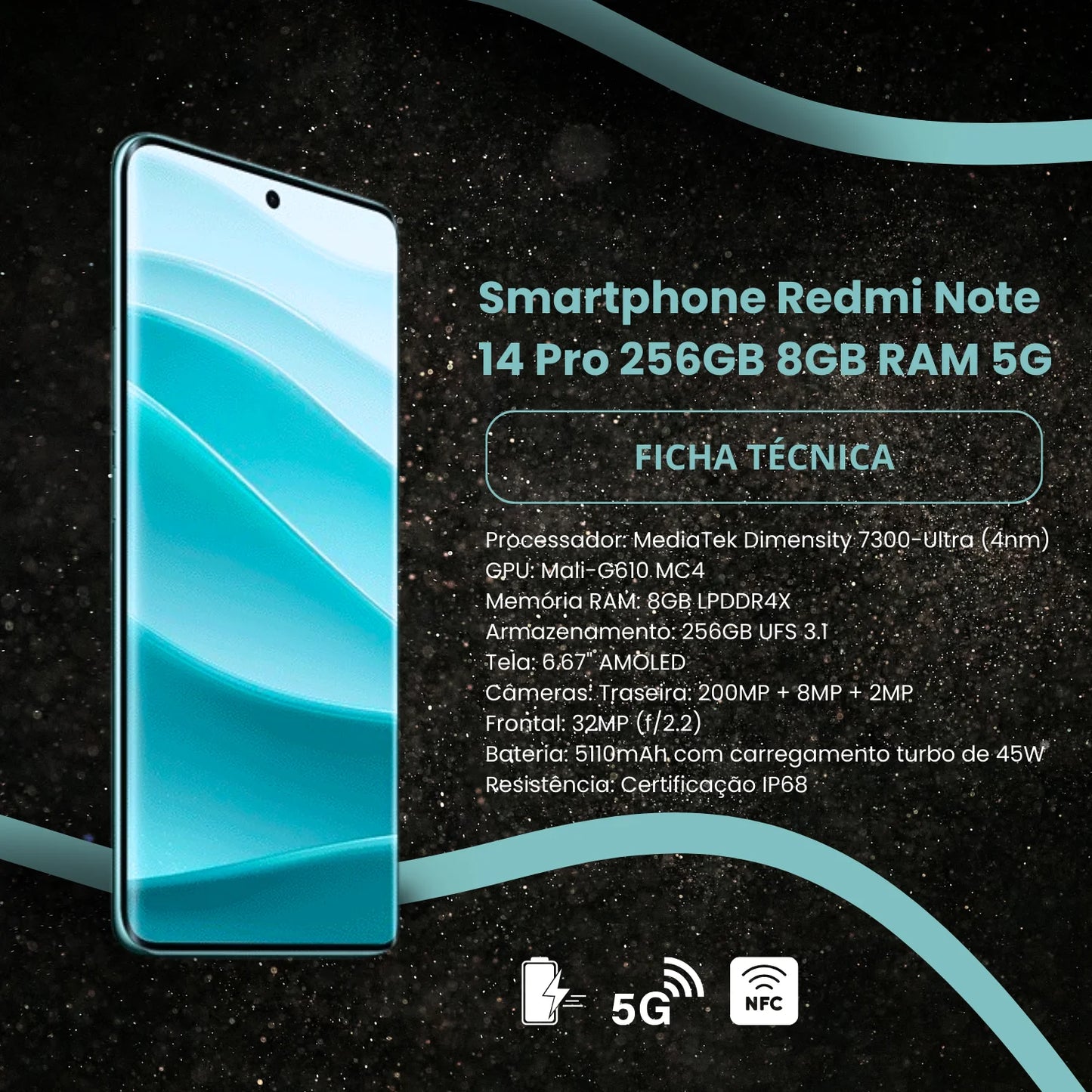 Redmi Note 14 Pro 256GB 8RAM 5G 6,67 Screen Smartphone AMOLED Battery 5110 mAh