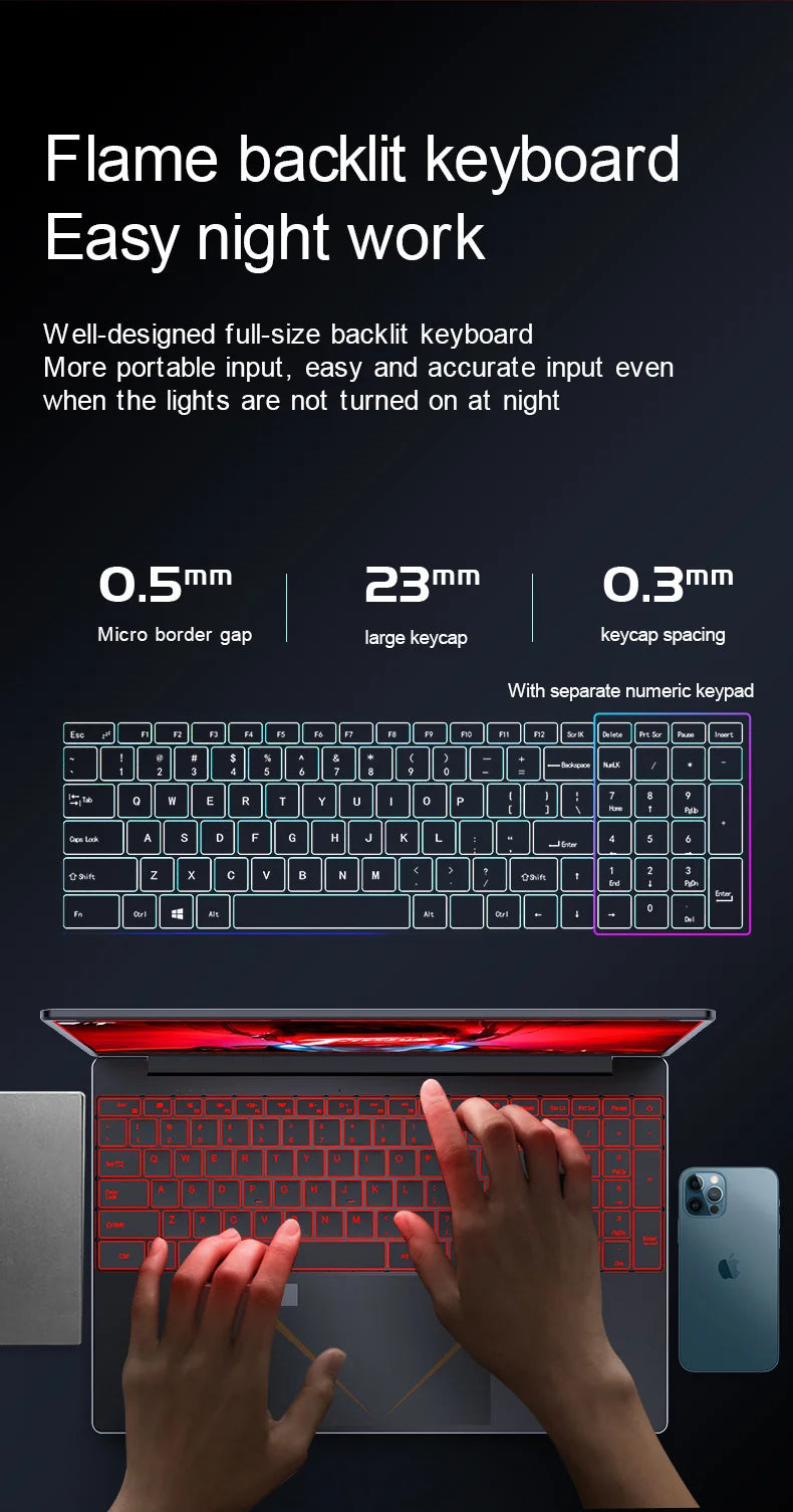15.6" PA156 Laptop Computer Win11 Intel N5095 16G 128G/256G/512G Notebook Netbook Backlit Keyboard WIFI HD BT4.0 USB3.0 3.0MP