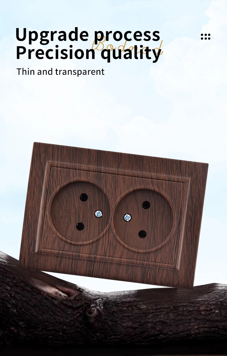 WESA Brown Wooden Wall Surface Socket Plugs Power 2 Socket Electrical Outlett Not Ground Flame Retardant Paint Plastic Sockets