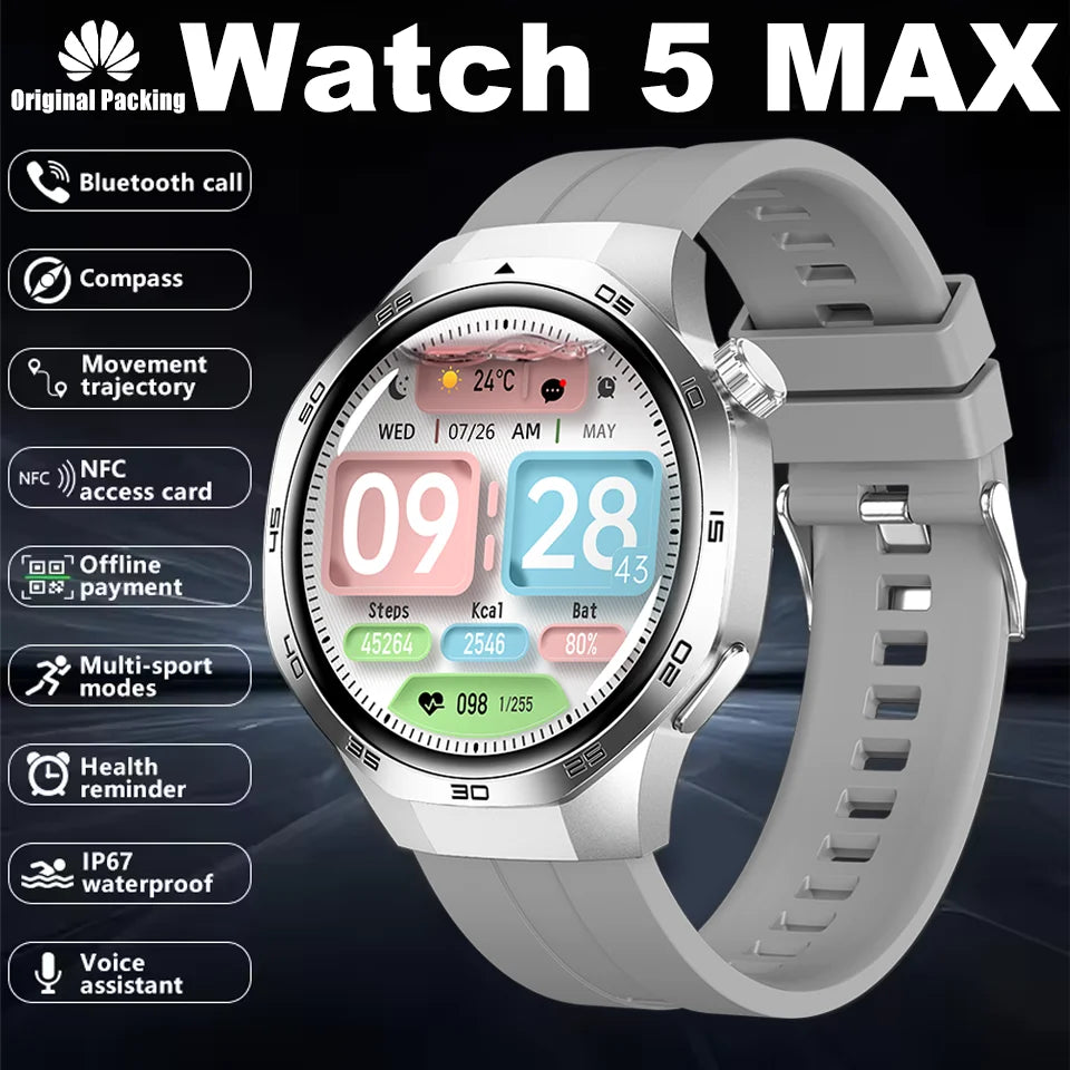 New Smartwatch For Huawei GT5 Men Outdoor Sports Compass Bluetooth Talk NFC Heart Rate GPS Track Weather Waterproof Smart watch