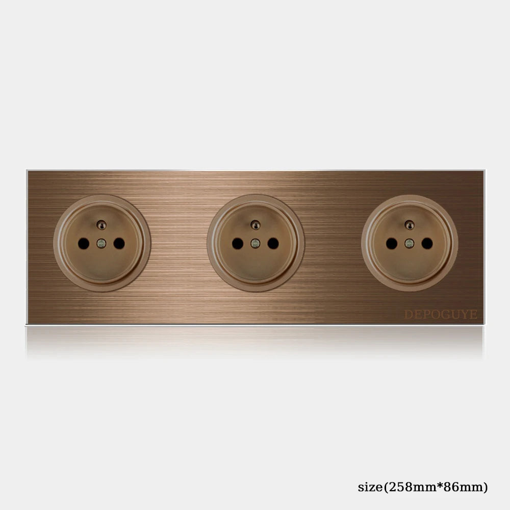 High quality coffee color universal Retro Eu FR 220V wall light switch,Reset button switch electrical socket with LED indicator