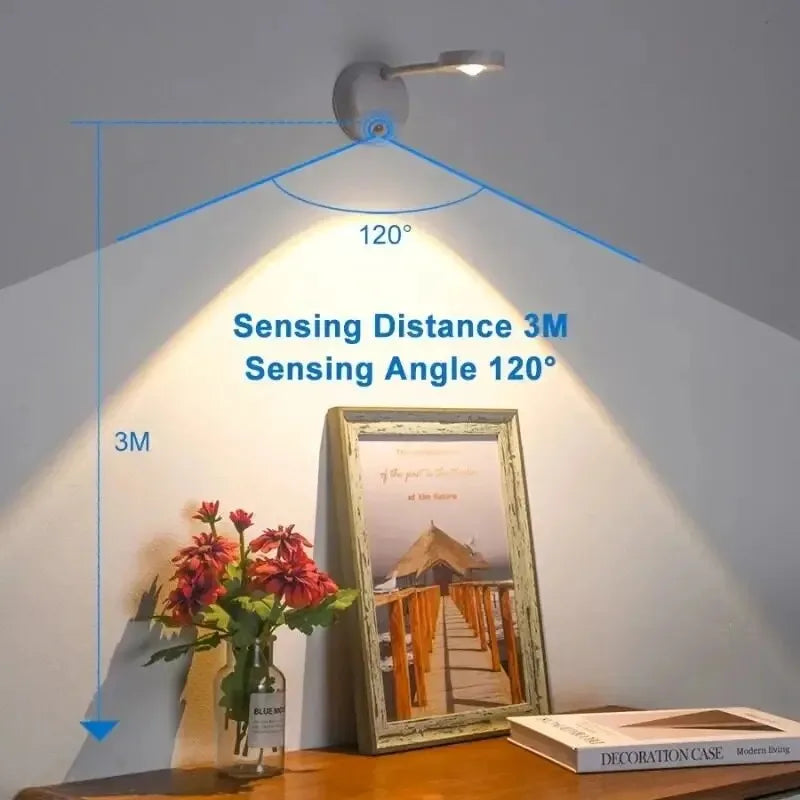 USB Rechargeable Intelligent Human Sensing Wireless Wall Light Dimmable Led Spotlight for Lighting Paintings Pictures Spotlights