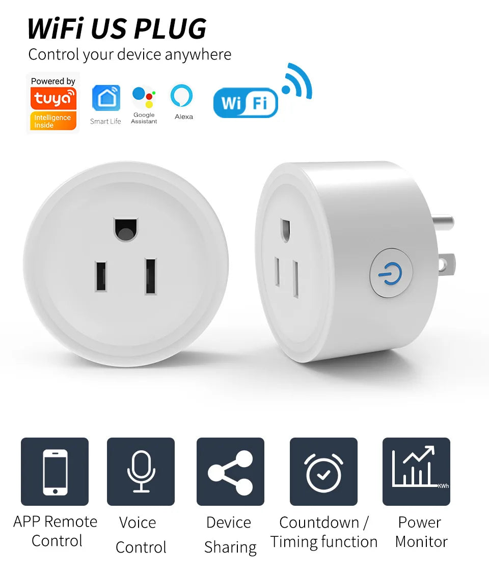 Tuya WIFI Smart Socket US Plug 10A 16A wifi Outlet 220V Power Socket Remote Control Works With Alexa Google Home Appliances 110V
