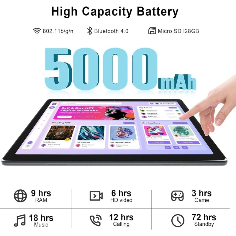 4G LTE T4 Android 9.0 Tablets 10.1 INCH 3GB RAM 32GB ROM GSM 64-bit MTK8765 Quad-Core CPU 1280 x 800 IPS 5000mAh