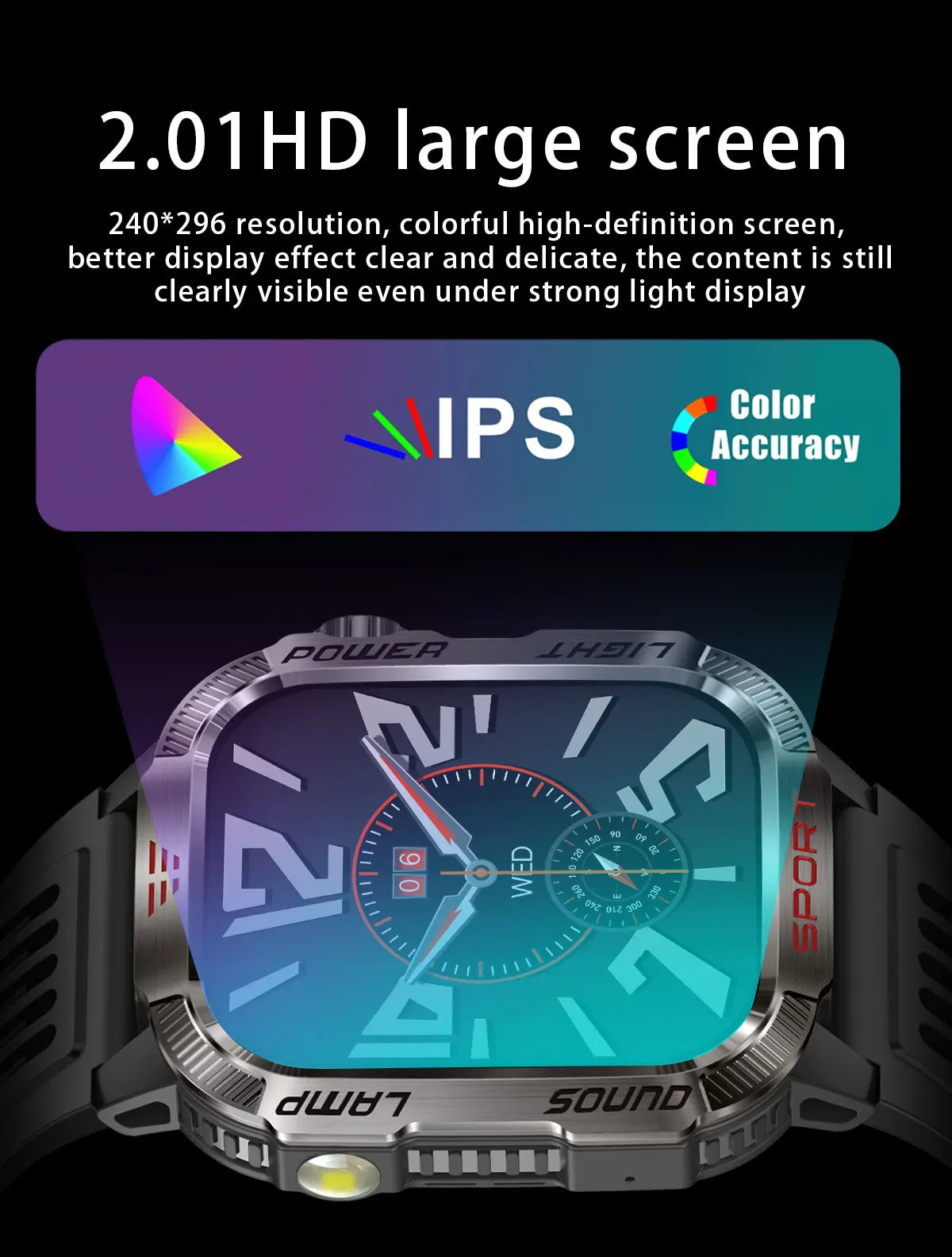 New Military Sports Smartwatch Men Flashlight Compass Altitude Pressure Fitness Waterproof Bluetooth Talk Check Bill Smartwatch