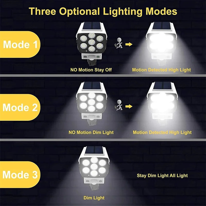 Solar Lights Outdoor With Motion Sensor Remote Controller FloodLights Wireless Dummy Decoy Fake Security Camera for Garden