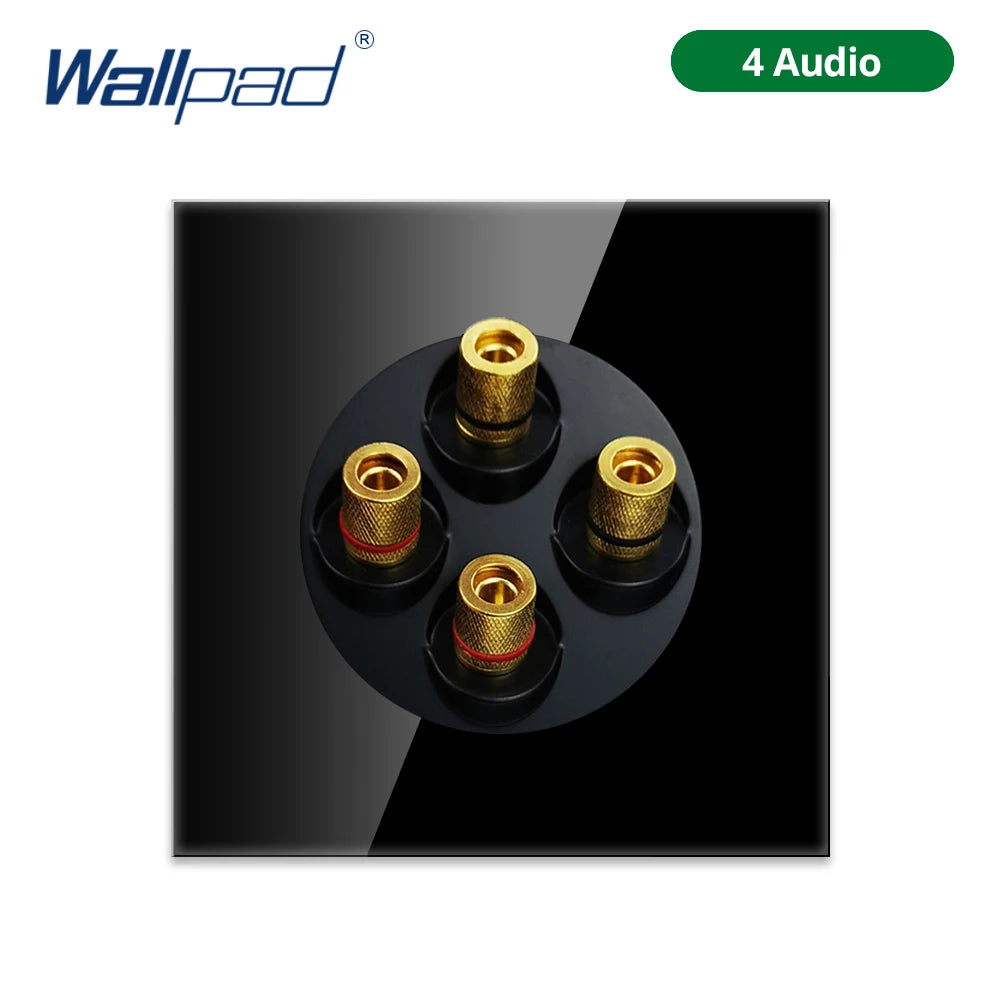 Wallpad Black Glass Panel With Large Circle Blue LED Indicator Wall Light Switch and Socket Round Button Electric Outlet