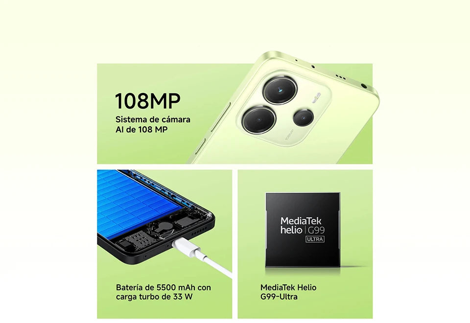 Xiaomi Redmi Note 14 4G NFC helium G99-Ultra 6,67 ''AMOLED screen 120 Hz 108 MP IA camera 5500 mAh battery,Charger Not Included
