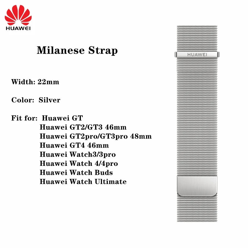 Original Huawei GT2 46mm FKM Rubber Watch Band 22mm Huawei Genuine Leather strap GT Stainless Steel Milanese Wacth Strap
