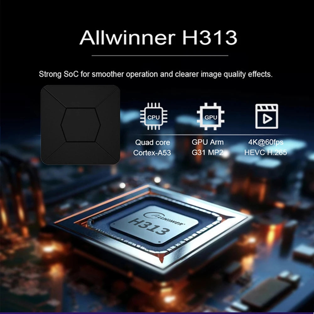 2024 Hot Smart 4K HDR TVBox Allwinner H313 2.4G/5G WIFI Bluetooth Google Voice Assistant 2G8G 100M Android 10.0 Media Player BOX