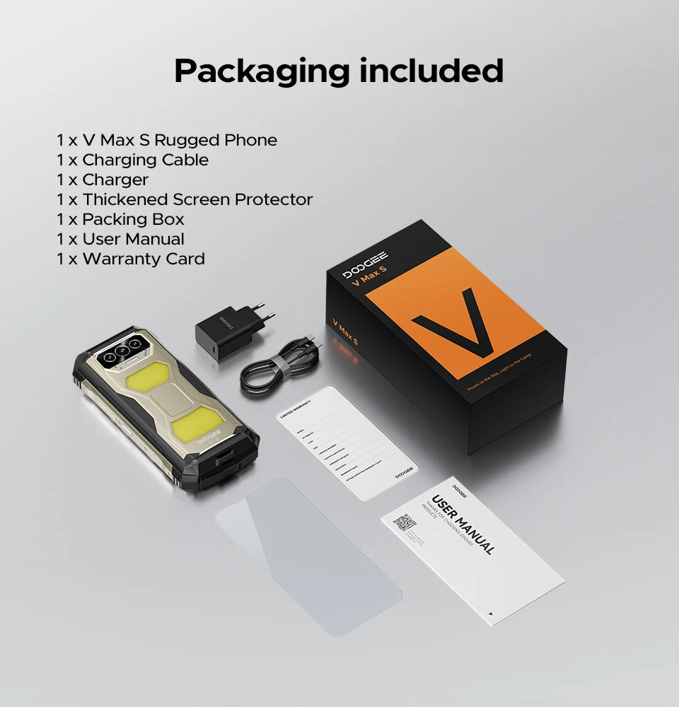 Global Version DOOGEE V Max S 5G Rugged Phone 24GB(8+16) 256GB 6.58" 120Hz 22000mAh Battery 108MP Camera Dual Camping Lights