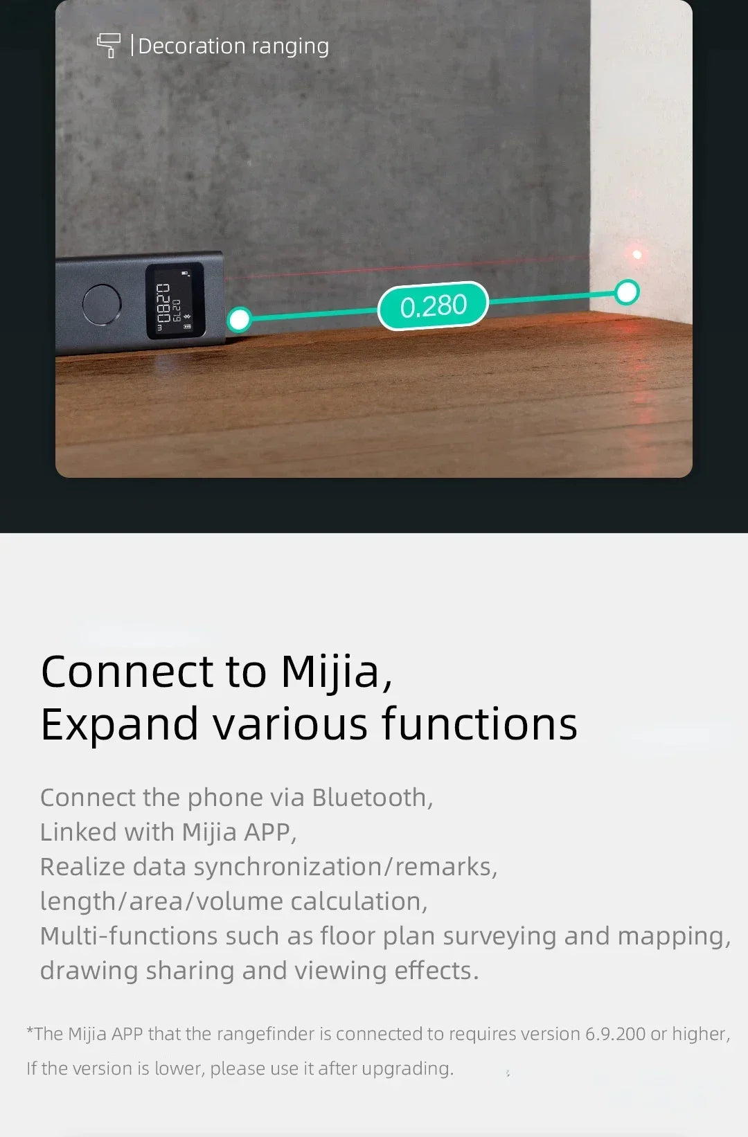 Xiaomi Mijia Smart Laser Range Finder Tape Measure Work with Mi Home APP Indoor Rangefinder Distance Meter Digital Device Tools