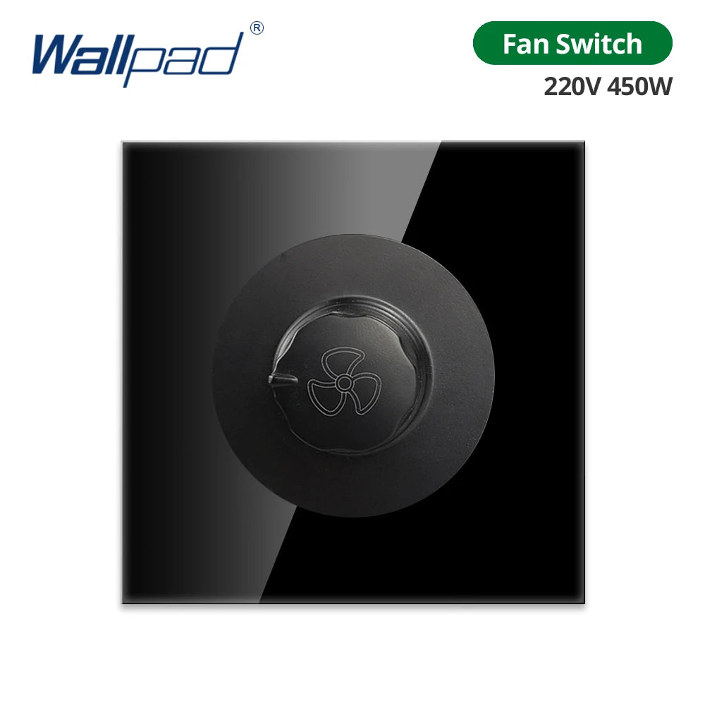Wallpad Black Glass Panel With Large Circle Blue LED Indicator Wall Light Switch and Socket Round Button Electric Outlet