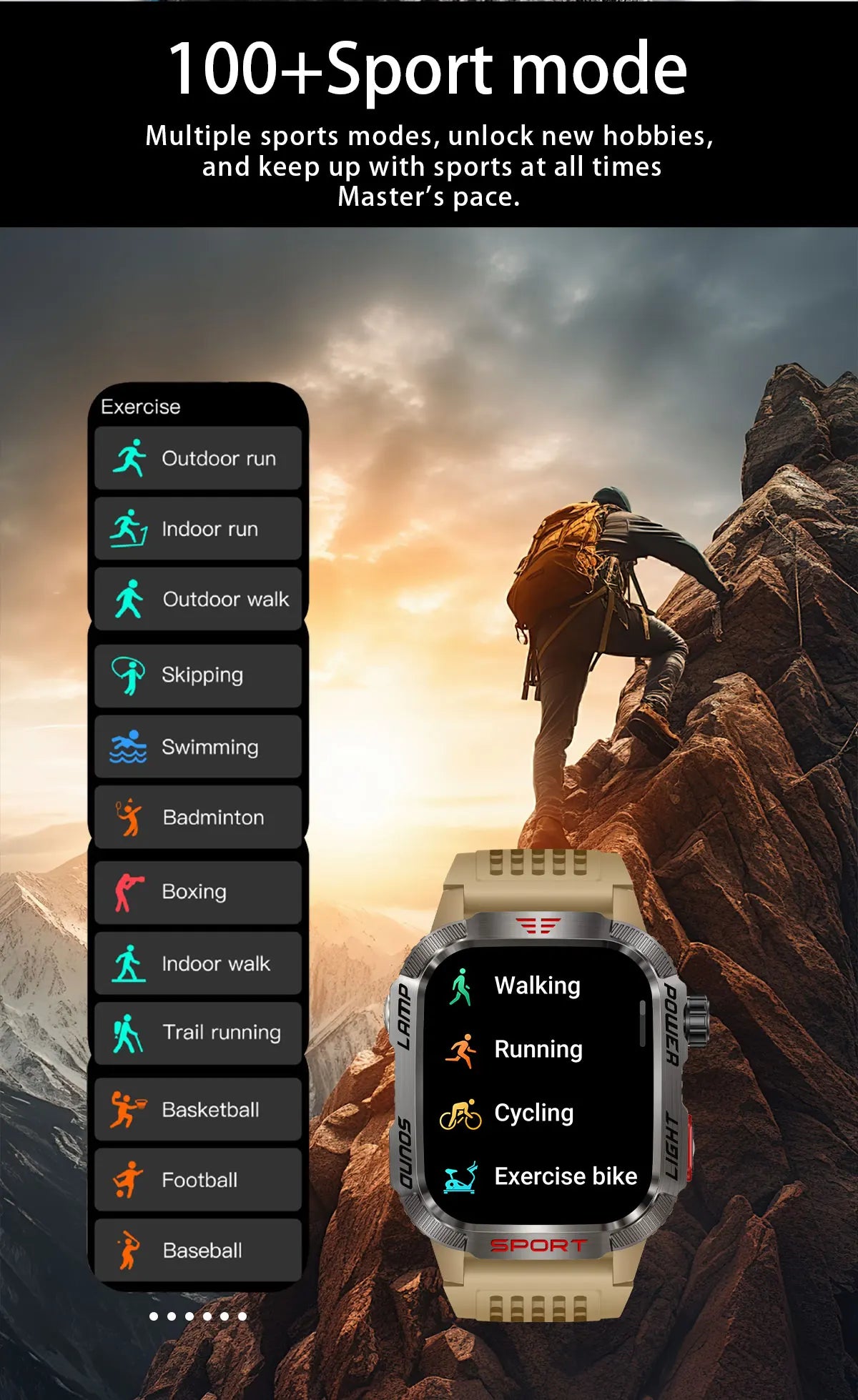 New Military Sports Smartwatch Men Flashlight Compass Altitude Pressure Fitness Waterproof Bluetooth Talk Check Bill Smartwatch