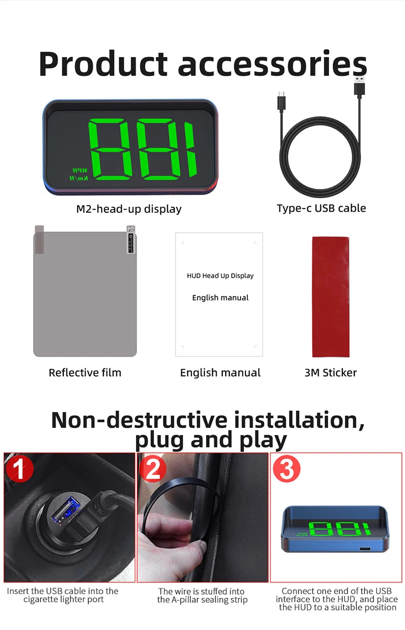 Xiaomi New Car Speedometer HUD Head Up Display Digital Speed Mete GPS Compass Multifunctional Automatic Car Windshield Projector