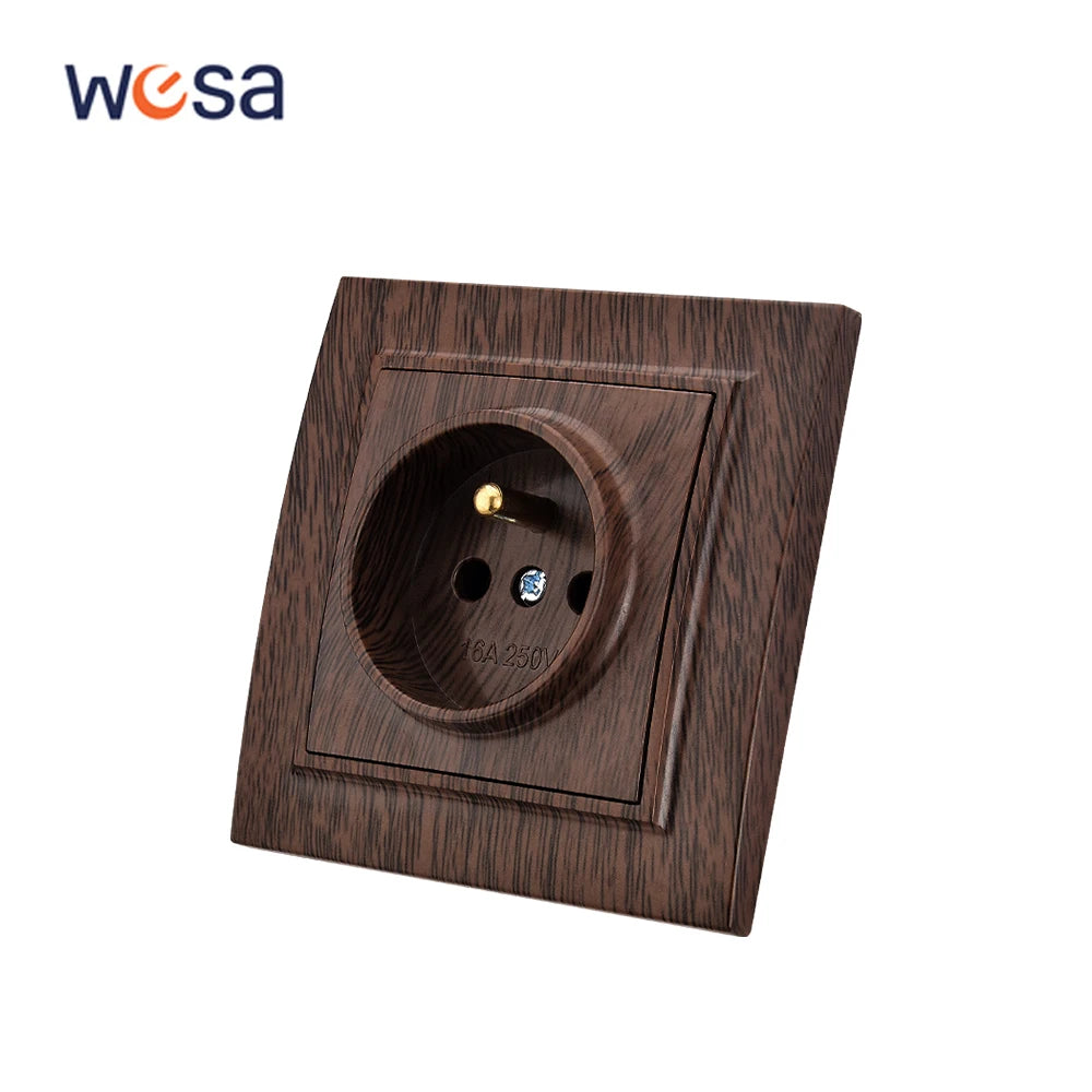 WESA Brown Wooden Wall Surface Socket Plugs Power 2 Socket Electrical Outlett Not Ground Flame Retardant Paint Plastic Sockets