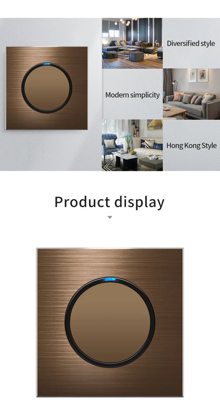 High quality coffee color universal Retro Eu FR 220V wall light switch,Reset button switch electrical socket with LED indicator