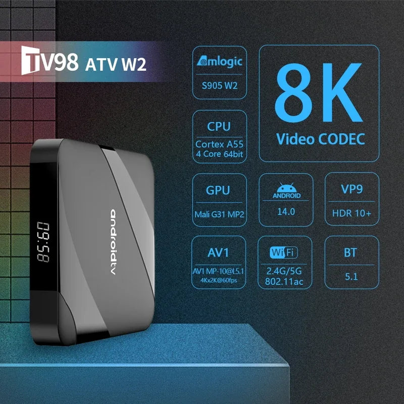 TV98 ATV W2 TV Box Android 14 TV98 ATV Amlogic S905W2 iptv 5G Dual Wifi 8K 4K Media Player Voice Remote PK TV98 PRO Set Top Box