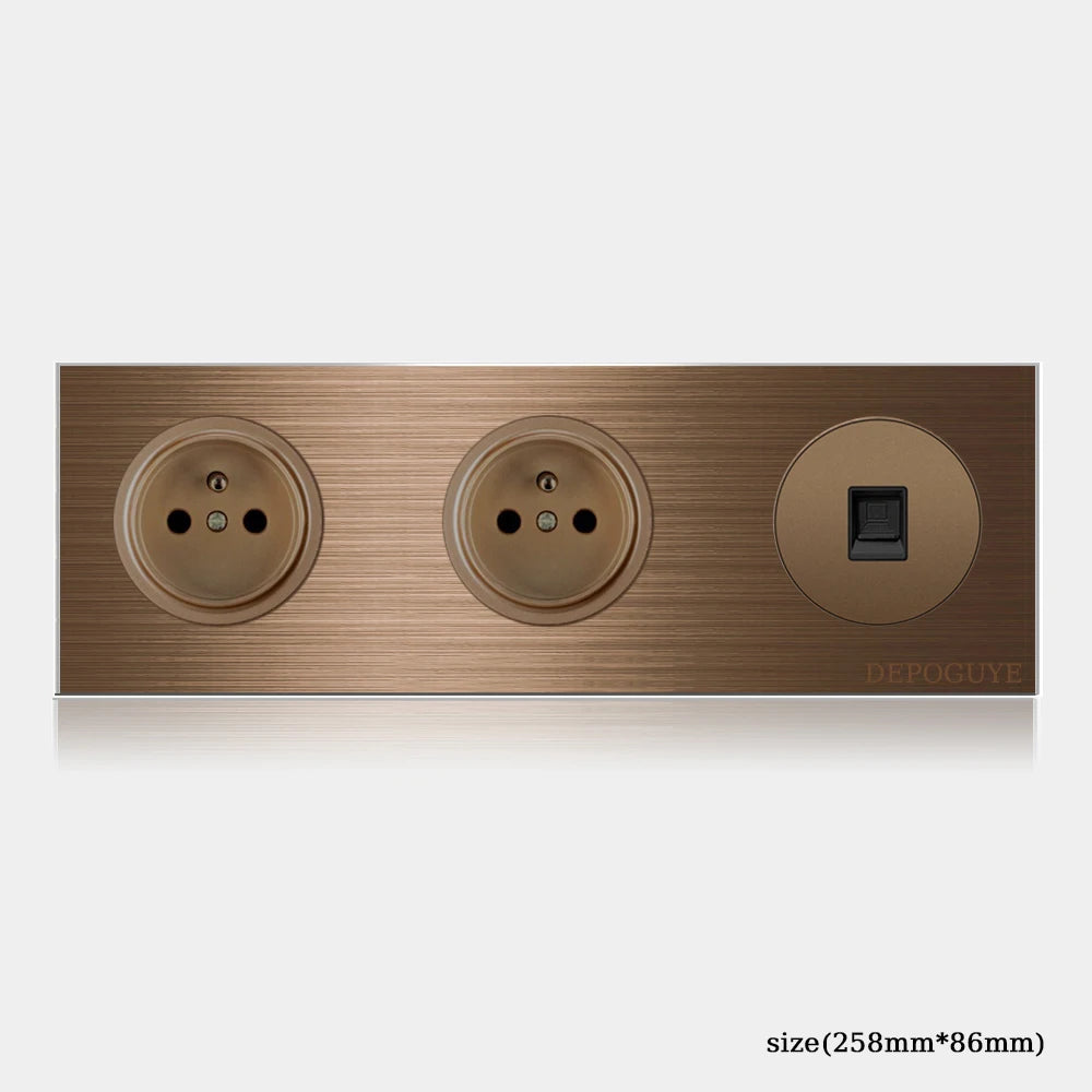 High quality coffee color universal Retro Eu FR 220V wall light switch,Reset button switch electrical socket with LED indicator